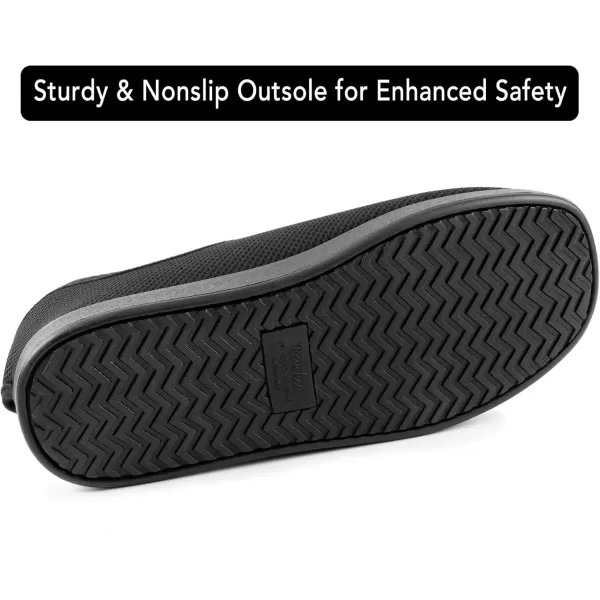 imageMens Diabetic Wide Width Breathable Waffle Knit Adjustable Slipper with AntiSlip Indoor Outdoor SoleBlack
