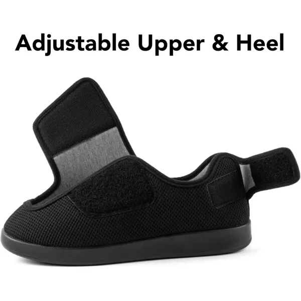 imageMens Diabetic Wide Width Breathable Waffle Knit Adjustable Slipper with AntiSlip Indoor Outdoor SoleBlack