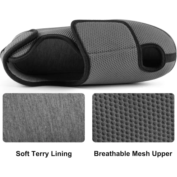 imageMens Diabetic Wide Width Breathable Waffle Knit Adjustable Slipper with AntiSlip Indoor Outdoor SoleGrey