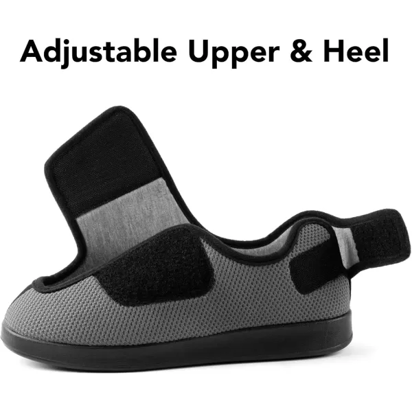 imageMens Diabetic Wide Width Breathable Waffle Knit Adjustable Slipper with AntiSlip Indoor Outdoor SoleGrey