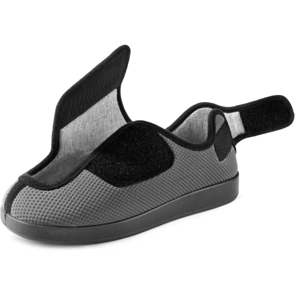imageMens Diabetic Wide Width Breathable Waffle Knit Adjustable Slipper with AntiSlip Indoor Outdoor SoleGrey
