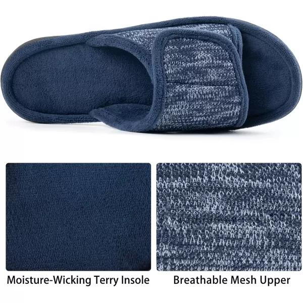 imageRockDove Mens Adjustable Wrap Memory Foam Slide SlipperNavy Blue
