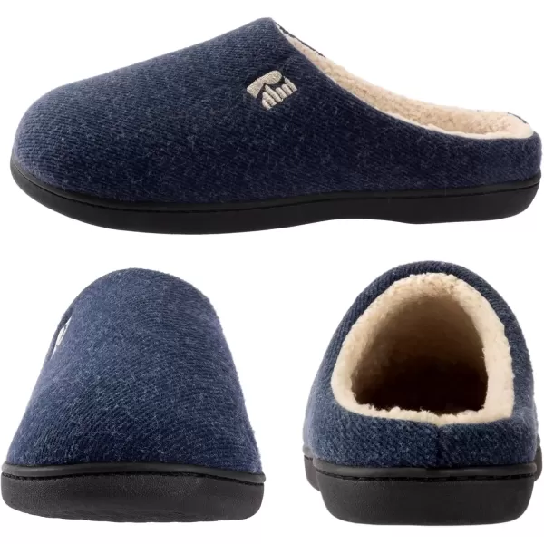 imageRockDove Mens Sherpa Lined Memory Foam Clog SlipperNavy Blue