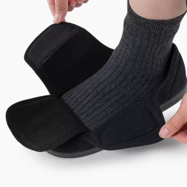imageWomens Adaptive SlipResistant Wide Width Diabetic Comfort Slipper Shoe with Adjustable HookandLoop ClosureBlack
