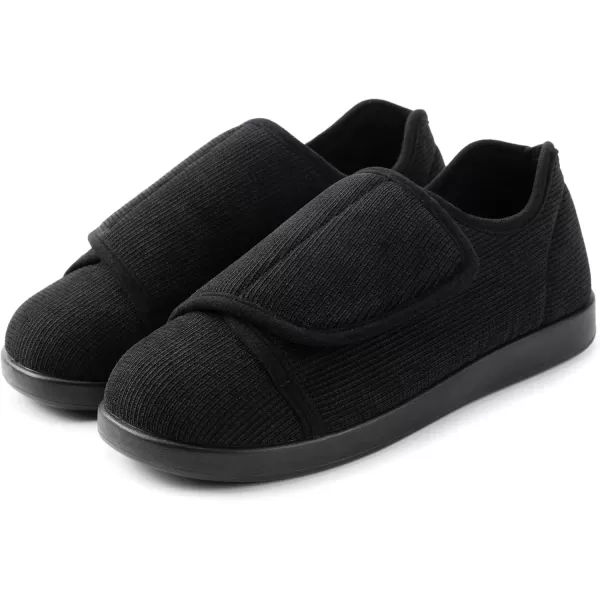 imageWomens Adaptive SlipResistant Wide Width Diabetic Comfort Slipper Shoe with Adjustable HookandLoop ClosureBlack