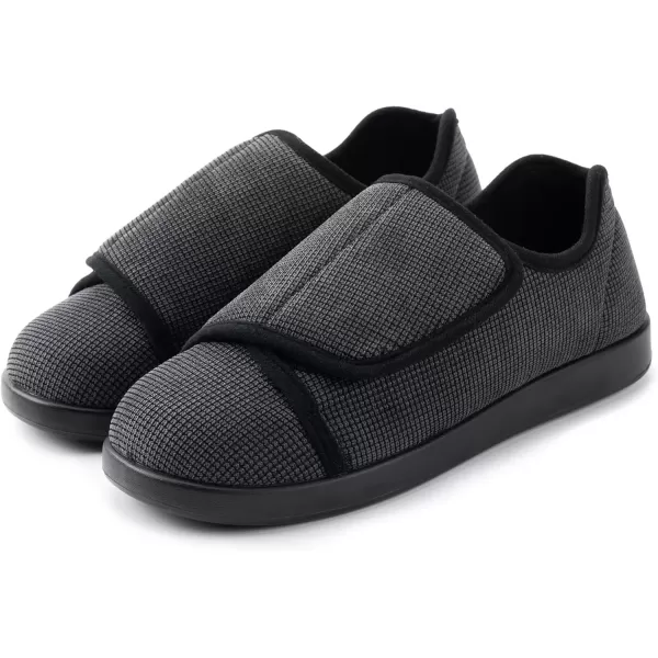 imageWomens Adaptive SlipResistant Wide Width Diabetic Comfort Slipper Shoe with Adjustable HookandLoop ClosureDark Grey