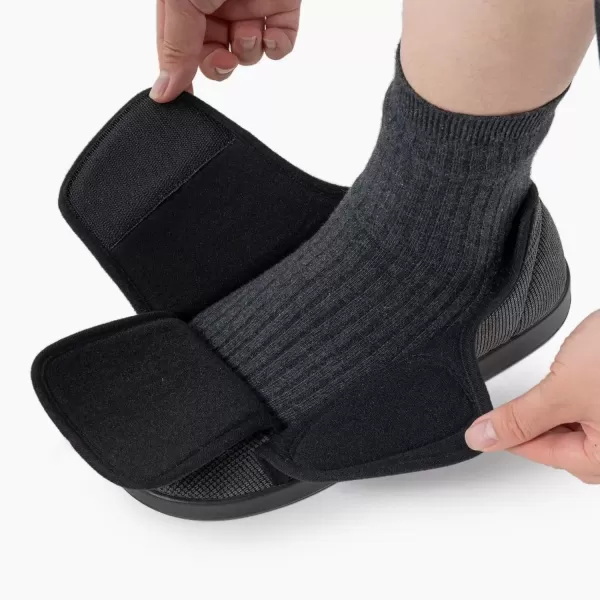 imageWomens Adaptive SlipResistant Wide Width Diabetic Comfort Slipper Shoe with Adjustable HookandLoop ClosureDark Grey