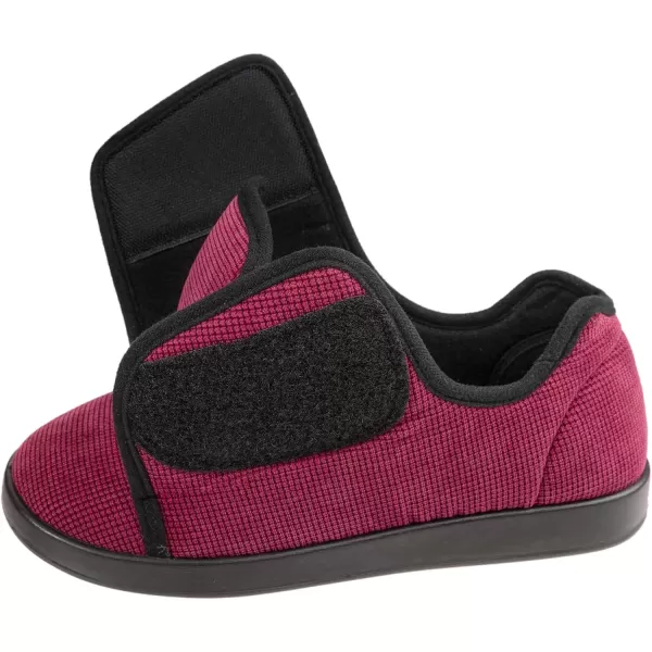 imageWomens Adaptive SlipResistant Wide Width Diabetic Comfort Slipper Shoe with Adjustable HookandLoop ClosureWine