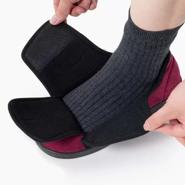 imageWomens Adaptive SlipResistant Wide Width Diabetic Comfort Slipper Shoe with Adjustable HookandLoop ClosureWine