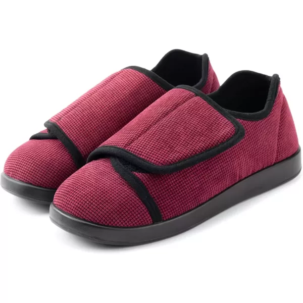 imageWomens Adaptive SlipResistant Wide Width Diabetic Comfort Slipper Shoe with Adjustable HookandLoop ClosureWine