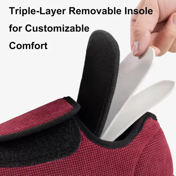 imageWomens Adaptive SlipResistant Wide Width Diabetic Comfort Slipper Shoe with Adjustable HookandLoop ClosureWine