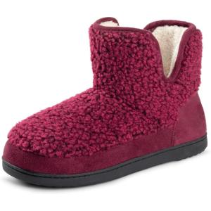 imageRockDove Womens Fuzzy Fleece House Bootie Memory Foam Slipper with Rubber SoleBurgundy
