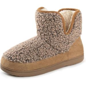 imageRockDove Womens Fuzzy Fleece House Bootie Memory Foam Slipper with Rubber SoleCamel