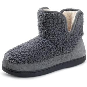 imageRockDove Womens Fuzzy Fleece House Bootie Memory Foam Slipper with Rubber SoleDove Grey