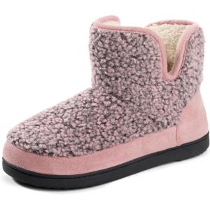 imageRockDove Womens Fuzzy Fleece House Bootie Memory Foam Slipper with Rubber SoleRosette