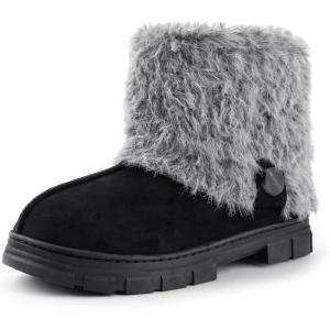 imageRockDove Womens Drape Faux Fur Fuzzy Bootie with Indoor Outdoor Hardsole Memory Foam FootbedBlack