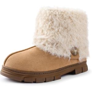 imageRockDove Womens Drape Faux Fur Fuzzy Bootie with Indoor Outdoor Hardsole Memory Foam FootbedChestnut