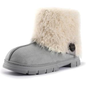 imageRockDove Womens Drape Faux Fur Fuzzy Bootie with Indoor Outdoor Hardsole Memory Foam FootbedGrey