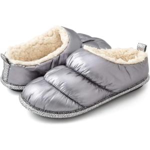 imageRockDove Womens Down Puff Memory Foam Clog Slipper with Sherpa LiningSilver