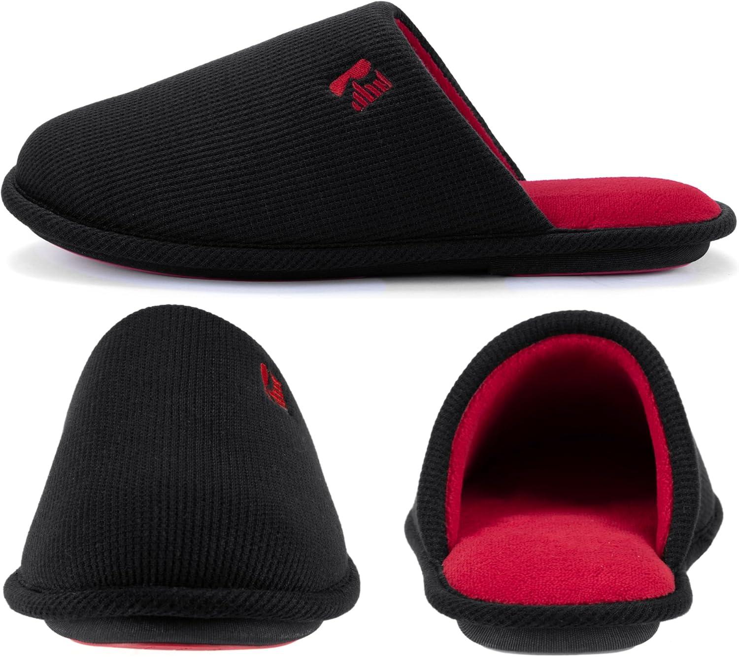 imageRockDove Mens TwoTone Memory Foam Lightweight Scuff House Slipper with Indoor Outdoor SoleBlackRed