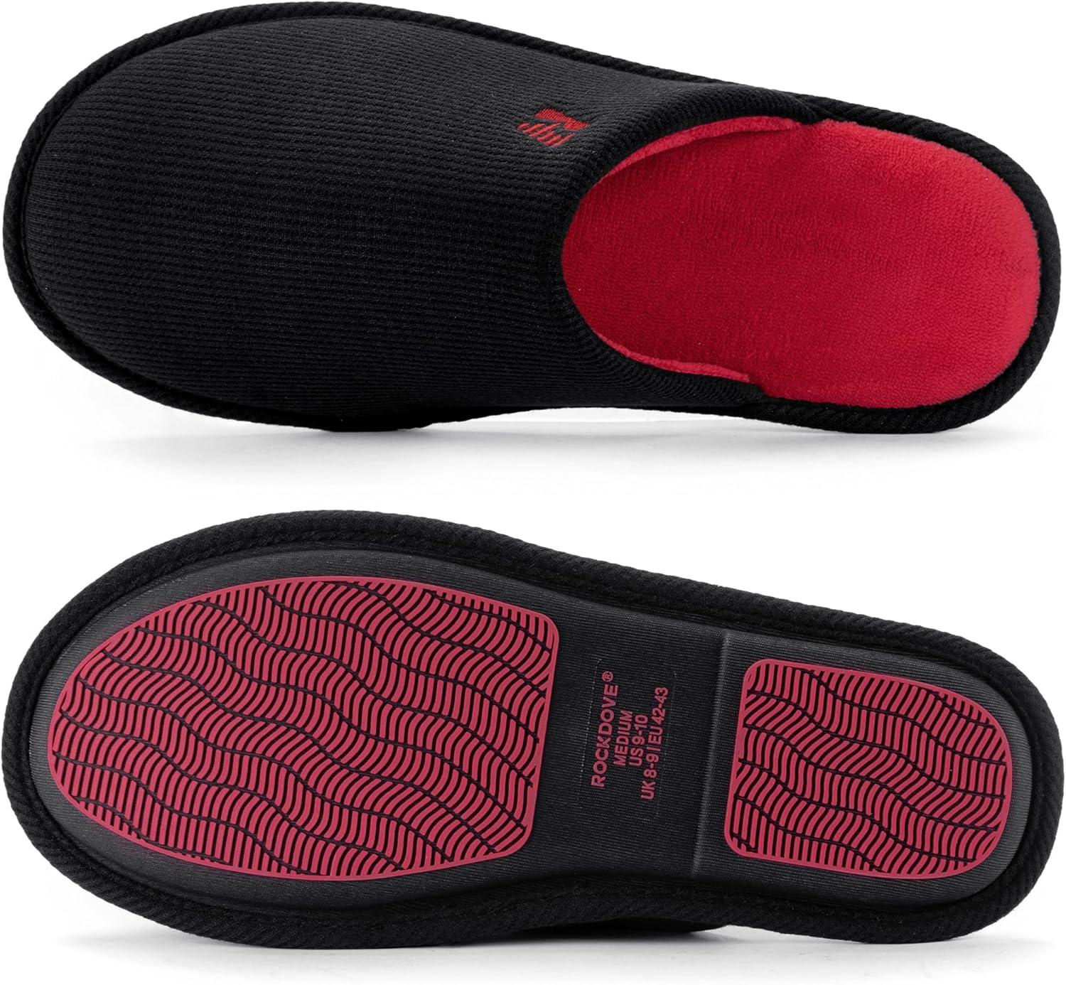 imageRockDove Mens TwoTone Memory Foam Lightweight Scuff House Slipper with Indoor Outdoor SoleBlackRed