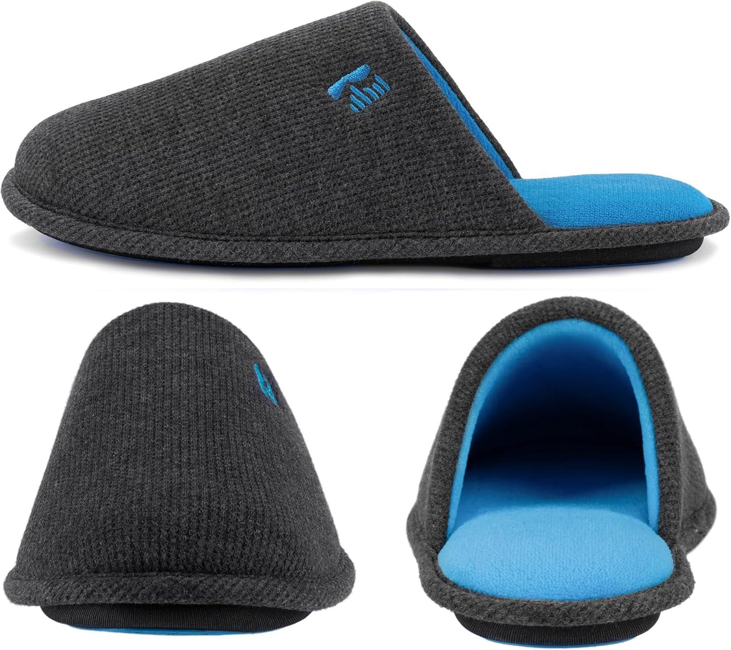imageRockDove Mens TwoTone Memory Foam Lightweight Scuff House Slipper with Indoor Outdoor SoleDark GreyBlue