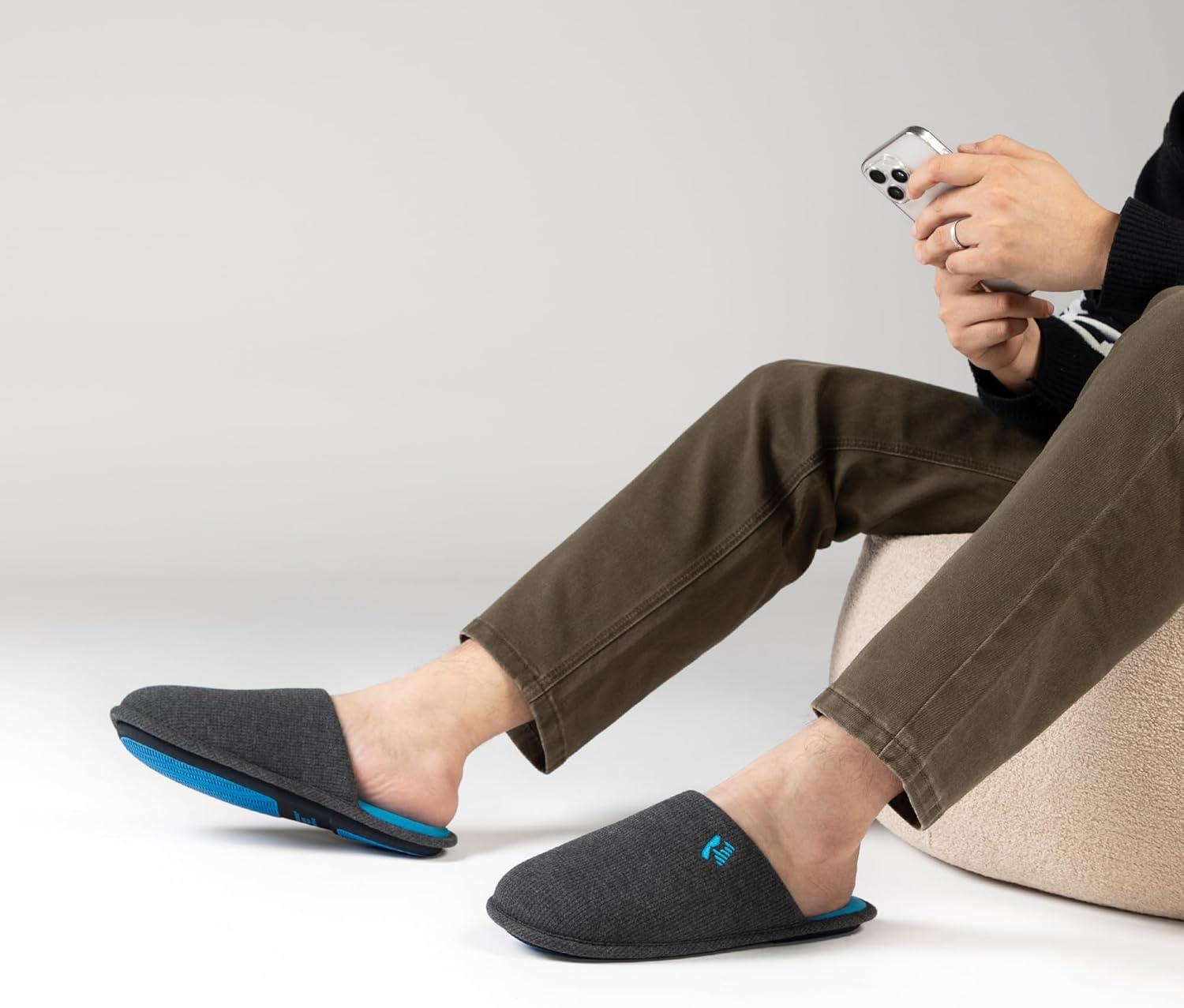 imageRockDove Mens TwoTone Memory Foam Lightweight Scuff House Slipper with Indoor Outdoor SoleDark GreyBlue