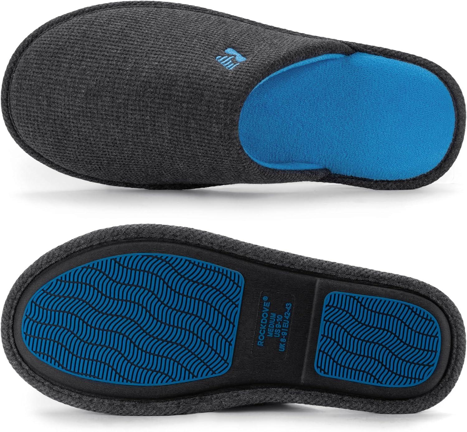 imageRockDove Mens TwoTone Memory Foam Lightweight Scuff House Slipper with Indoor Outdoor SoleDark GreyBlue
