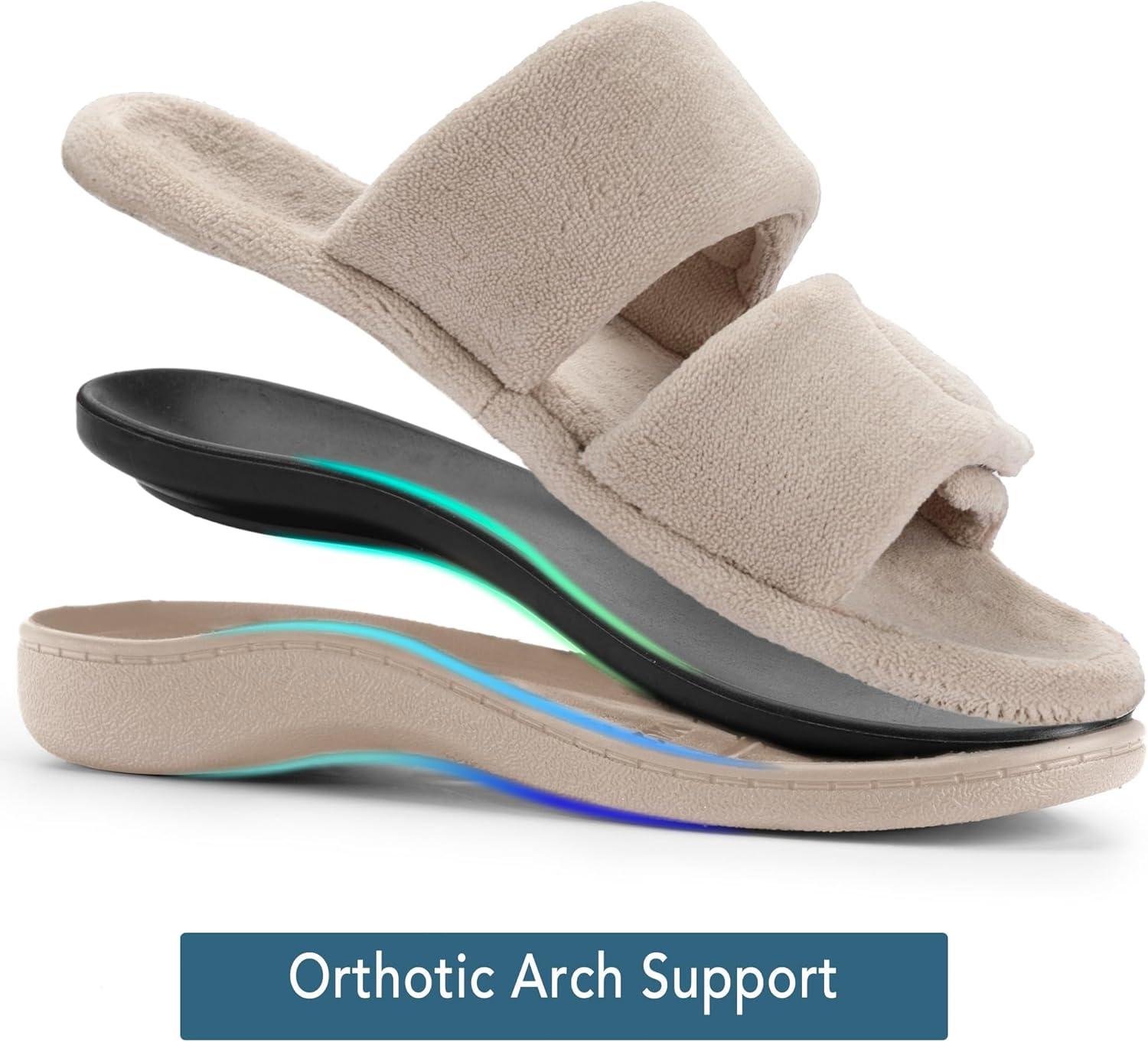 imageRockDove Womens DualStrap Adjustable Slipper with Arch SupportBeige