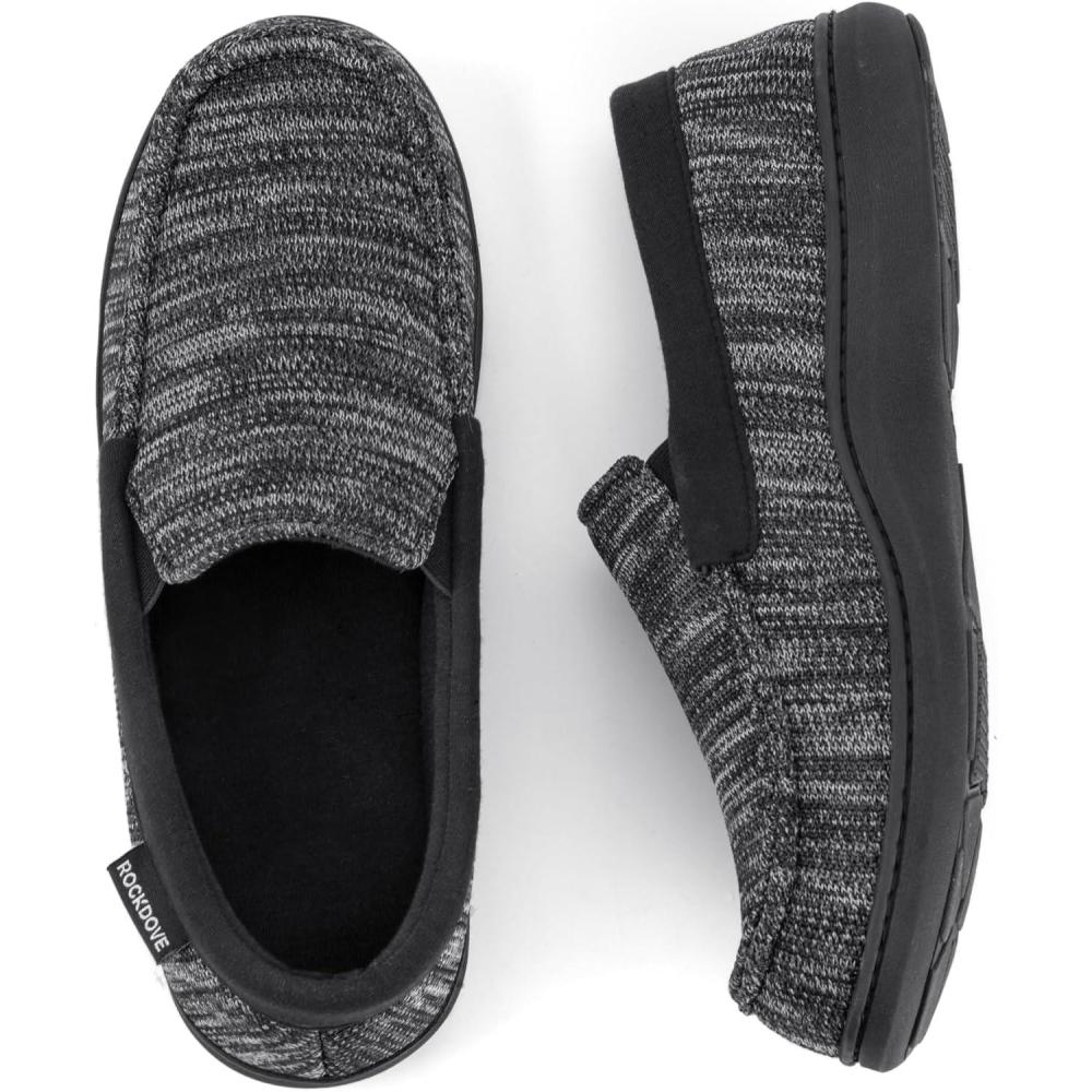 imageRockDove Mens Tweed Memory Foam Moc SlipperCharcoal Black