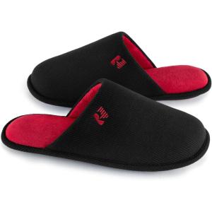 imageRockDove Mens TwoTone Memory Foam Lightweight Scuff House Slipper with Indoor Outdoor SoleBlackRed
