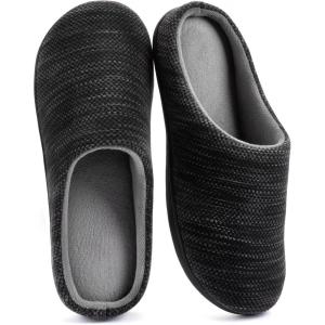 imageRockDove Mens Birdseye Knit Memory Foam Lounge Slipper with Indoor Oudoor SoleBlackGrey