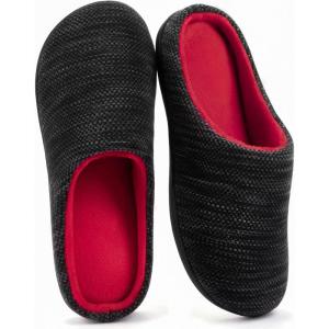 imageRockDove Mens Birdseye Knit Memory Foam Lounge Slipper with Indoor Oudoor SoleBlackRed