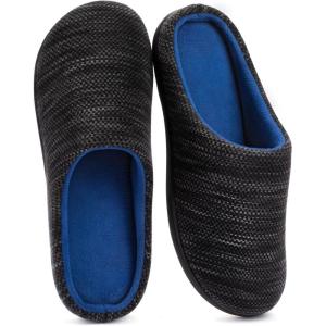 imageRockDove Mens Birdseye Knit Memory Foam Lounge Slipper with Indoor Oudoor SoleBlackRoyal Blue