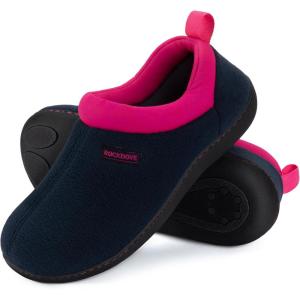 imageRockDove Womens Soft Cuff Polar Fleece TwoTone Memory Foam Slipper with Indoor Outdoor SoleDark NavyFuchsia