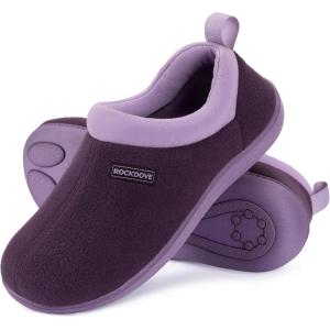 imageRockDove Womens Soft Cuff Polar Fleece TwoTone Memory Foam Slipper with Indoor Outdoor SoleEggplant