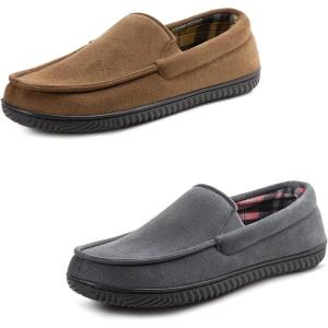 imageRockDove Set of 2 Pairs  US Size 11 Mens Alexander Flannel Lined Loafer Slipper Coffee and Charcoal