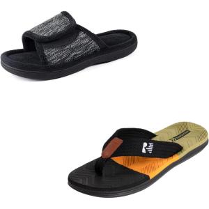 imageRockDove Set of 2 Pairs  US Size 8 Mens Adjustable Wrap Memory Foam Slide Slipper Black Mens Pierside ColorBlocking FlipFlop Orange