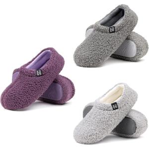 imageRockDove Set of 3 Pairs Womens Teddy Fleece Closed Back Indoor Slipper Eggplant  Dark Gray  Light Gray 56 US