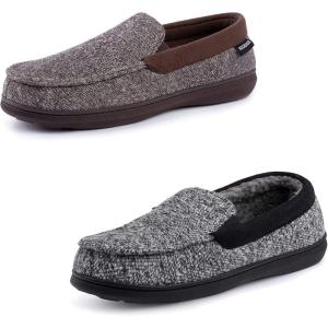 imageRockDove Set of 2 Pairs  US Size 12 Mens SILVADUR Tweed Memory Foam Moc Slipper Coffee Mens Sherpa Lined SILVADUR Memory Foam Moc Slipper Slate Grey