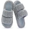 imageRockDove Womens Pluffie Chic Open Toe Faux Fur Slippers with Memory Foam Cozy House Shoes for Indoor Outdoor WearLight Grey