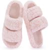 imageRockDove Womens Pluffie Chic Open Toe Faux Fur Slippers with Memory Foam Cozy House Shoes for Indoor Outdoor WearLight Pink
