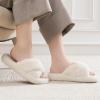 imageRockDove Womens Furrie Faux Fur Slide Slippers with Memory Foam Stylish House Shoes for IndoorOutdoor WearBeige Cross