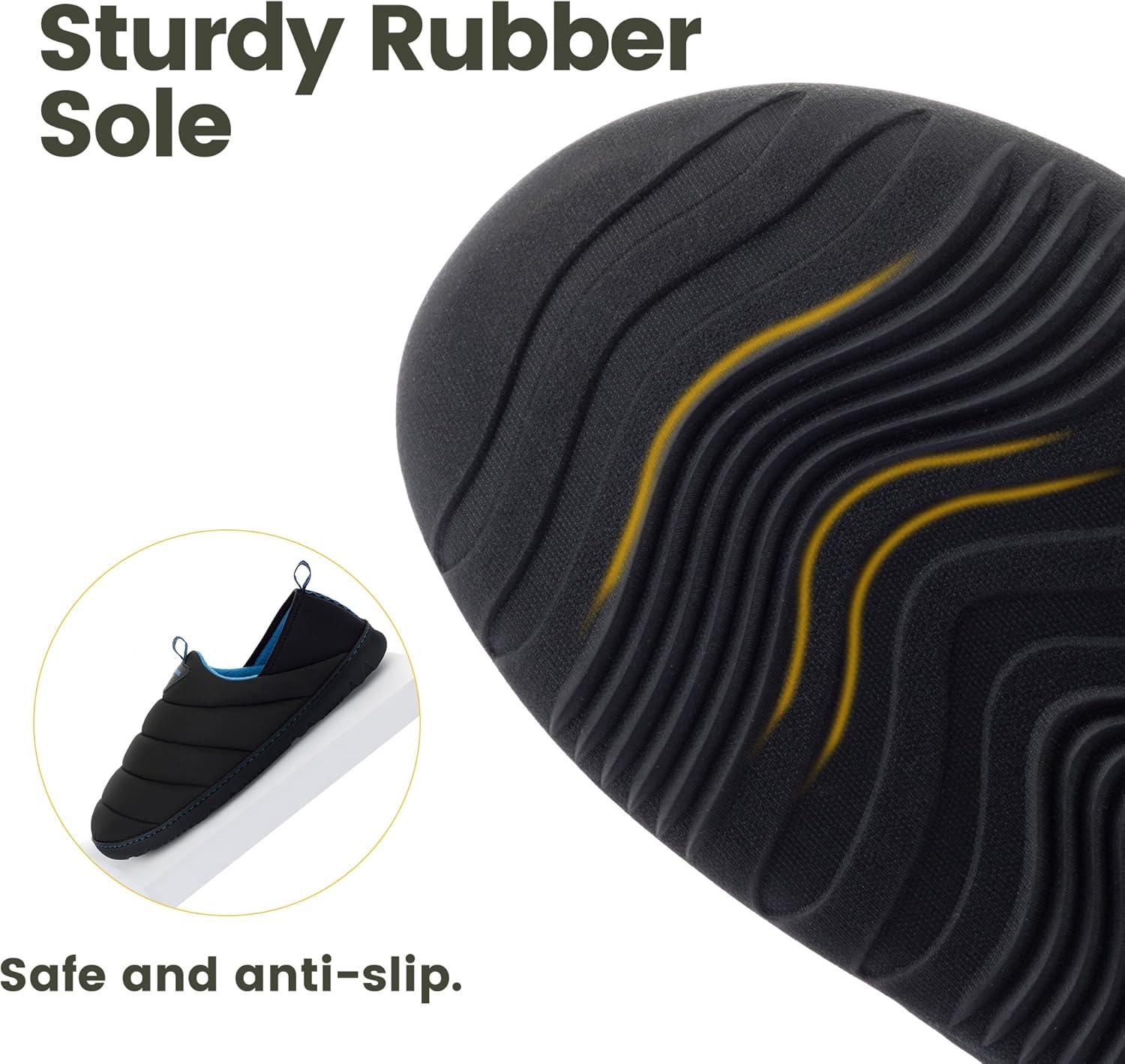 imageRockDove Mens Pufflite TwoTone Quilted Loafer Slipper with IndoorOutdoor SoleBlackBlue