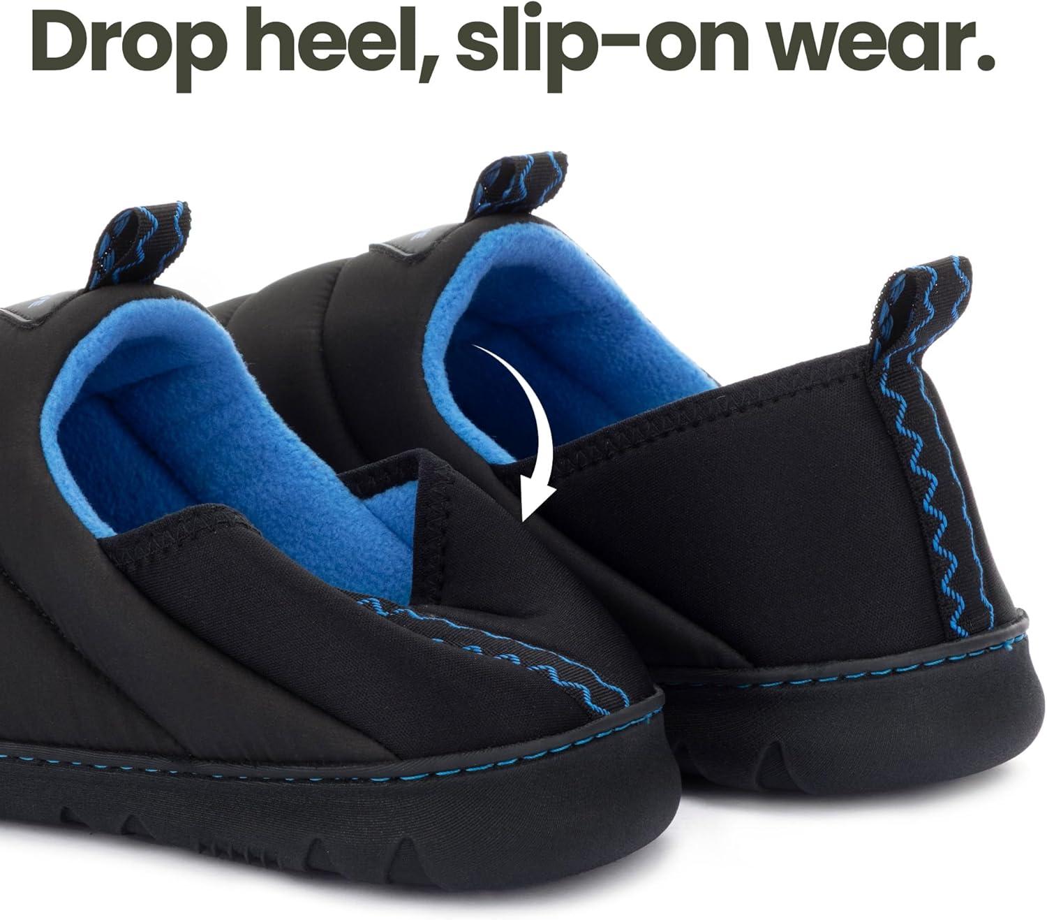 imageRockDove Mens Pufflite TwoTone Quilted Loafer Slipper with IndoorOutdoor SoleBlackBlue