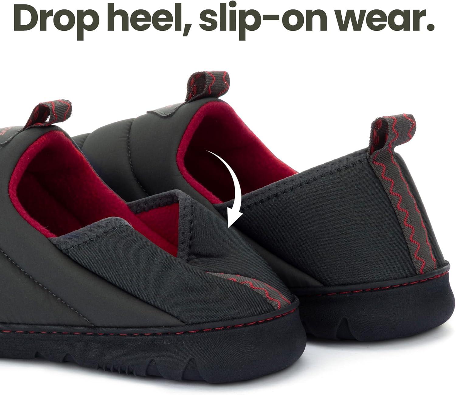 imageRockDove Mens Pufflite TwoTone Quilted Loafer Slipper with IndoorOutdoor SoleDark GreyRed