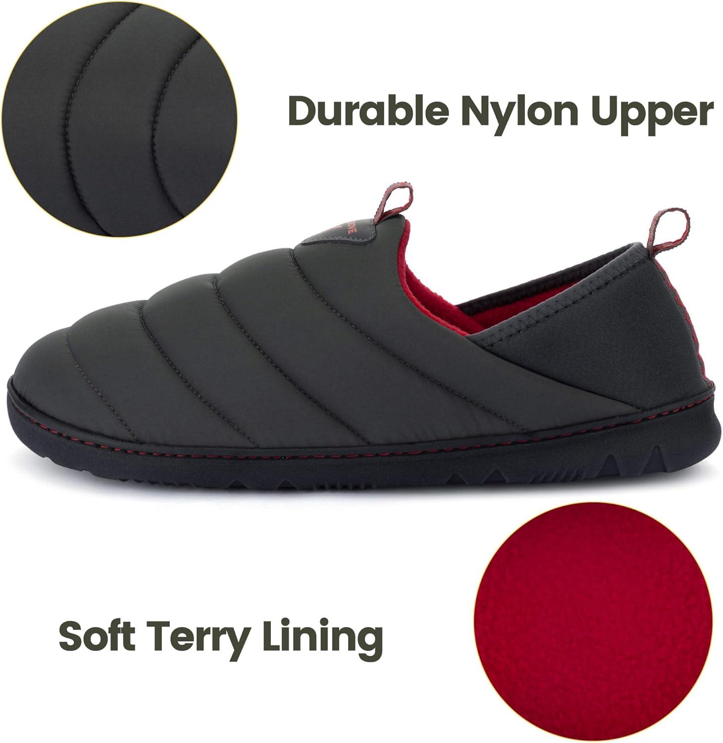imageRockDove Mens Pufflite TwoTone Quilted Loafer Slipper with IndoorOutdoor SoleDark GreyRed