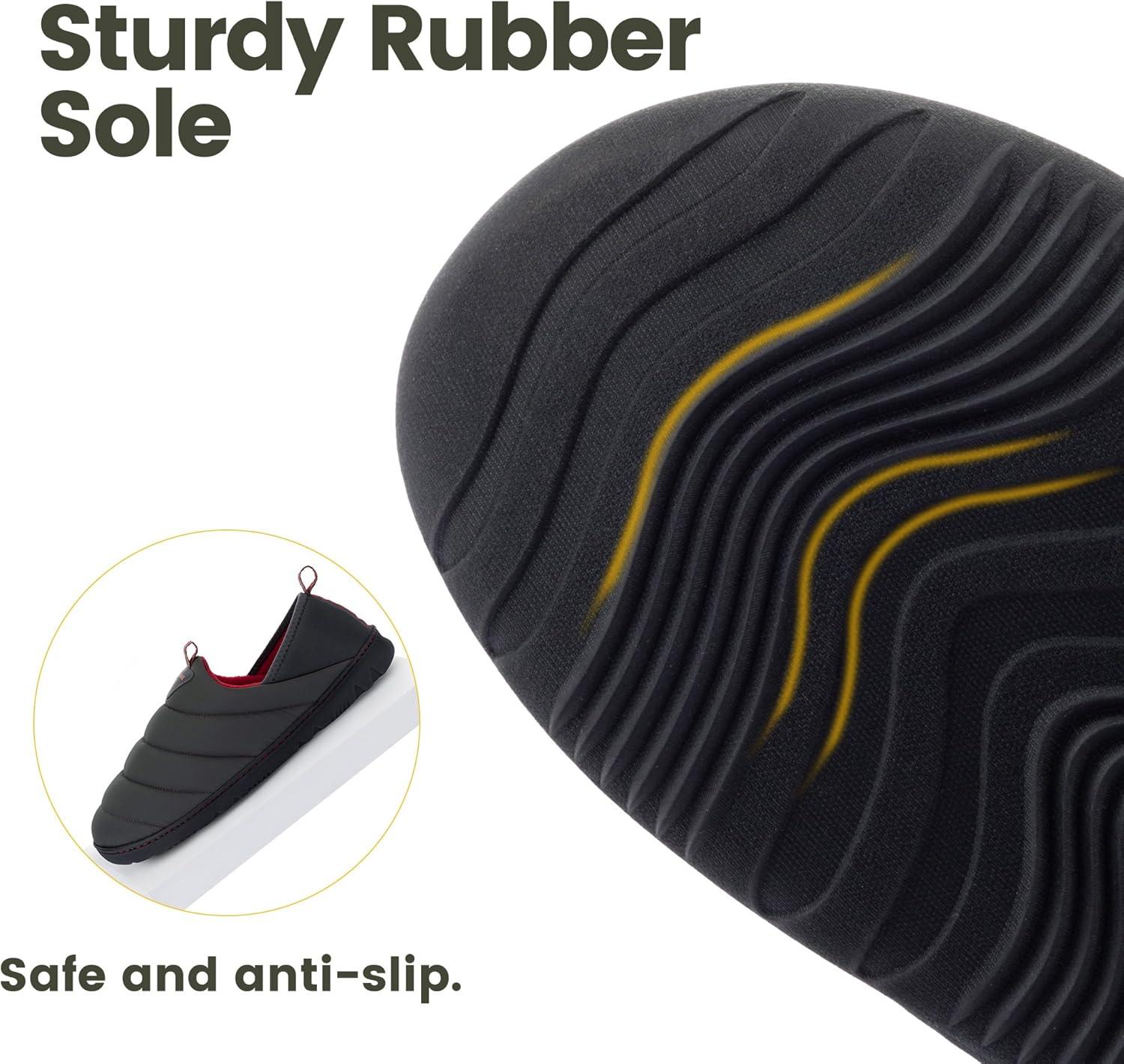 imageRockDove Mens Pufflite TwoTone Quilted Loafer Slipper with IndoorOutdoor SoleDark GreyRed