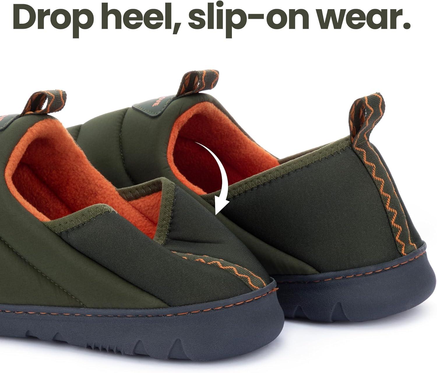imageRockDove Mens Pufflite TwoTone Quilted Loafer Slipper with IndoorOutdoor SoleHunter Green