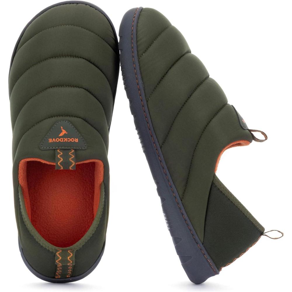 imageRockDove Mens Pufflite TwoTone Quilted Loafer Slipper with IndoorOutdoor SoleHunter Green